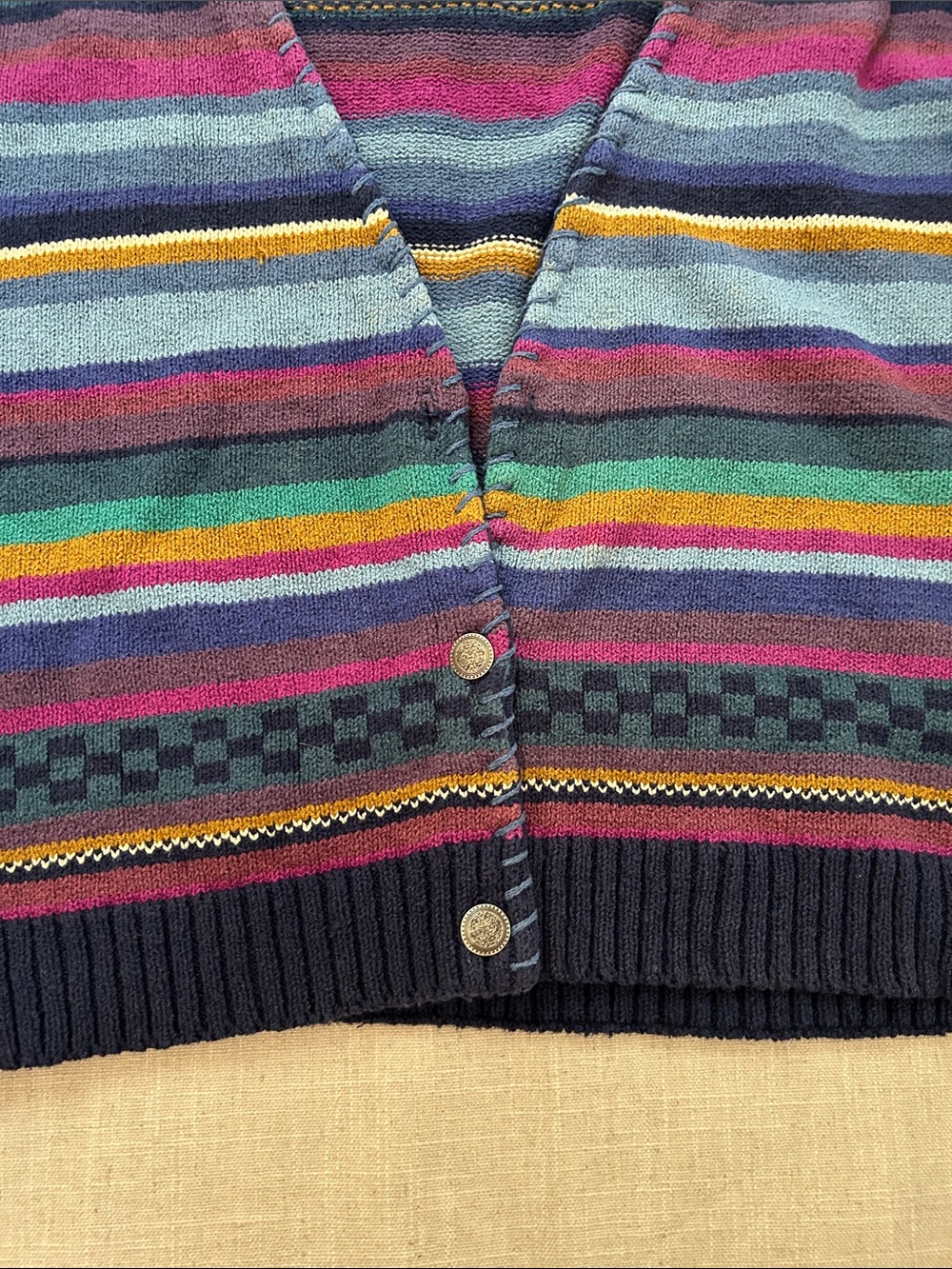 Vintage L.L. Bean Multi-Color Striped V-Neck Cardigan Sweater #592 Women's Large - Picture 4 of 15